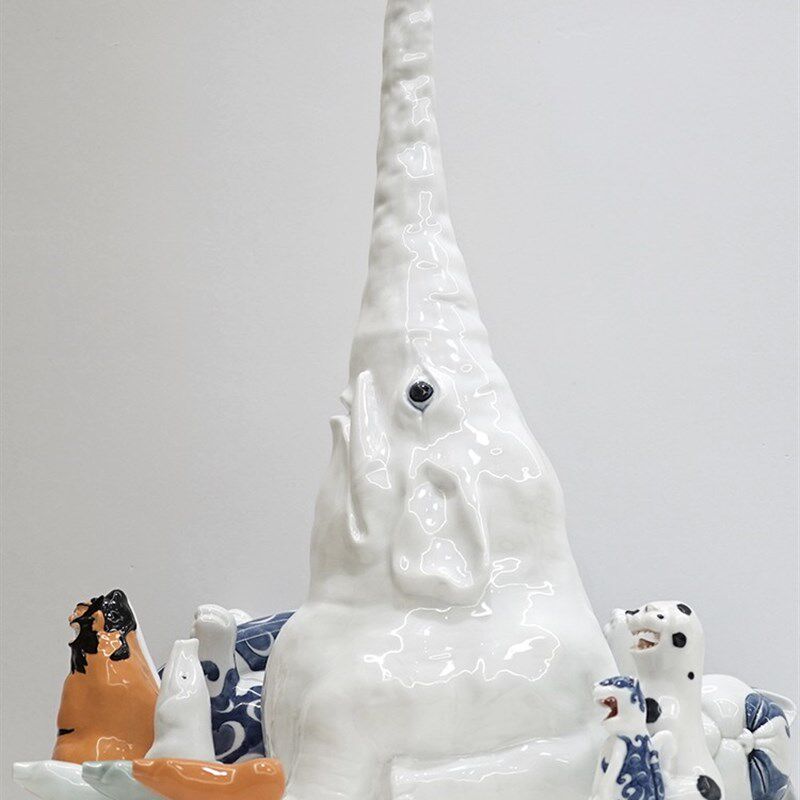 不仁斋 薛继业 陶瓷雕塑 白瓷大象 摆件潮玩