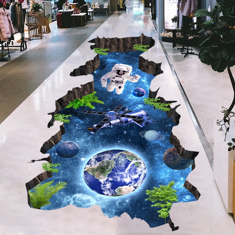 3D立体仿真星空宇宙自粘装饰地面贴大型商场办公室防水耐磨地贴画