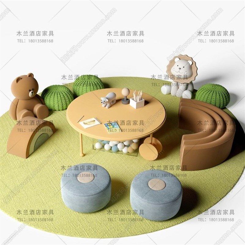 现代售楼处架空层儿童桌椅组合卡座沙发创意凳子幼儿园娱乐活动区