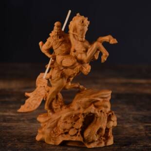 崖品柏木雕木马上关公摆件193武财神二爷桌面摆饰关实雕刻工艺礼