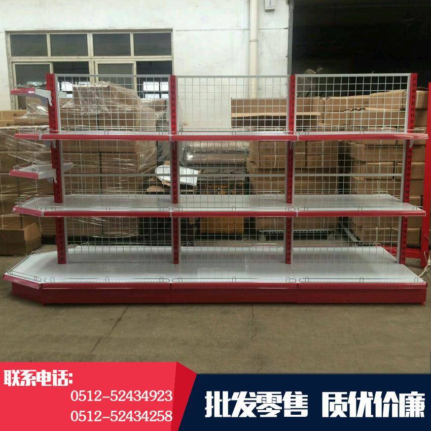 梯形头背金属展示端双架面网611超市便利店货架商品展示架