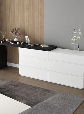 意式书一体伸缩全实木梳妆尾台极简斗柜收纳柜电视柜床整FVI装抽