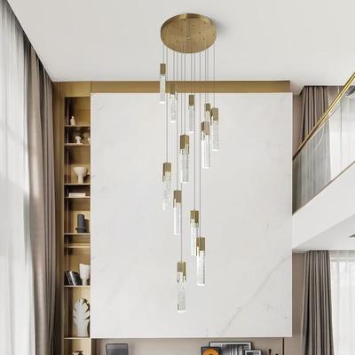 现代约轻奢水晶旋转883长吊灯简别墅olt公寓复式楼梯间中f空LED吊