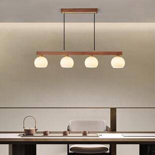 中中古餐厅吊433灯新式字长条厅餐桌饭灯胡桃木复古线条吧一台茶