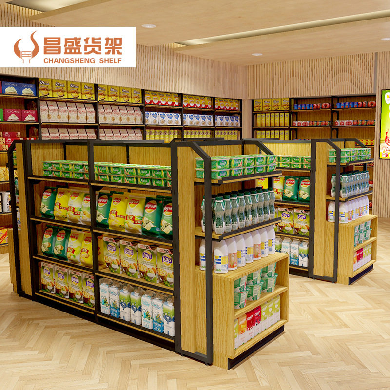超市便利店钢木可拆立柱货架