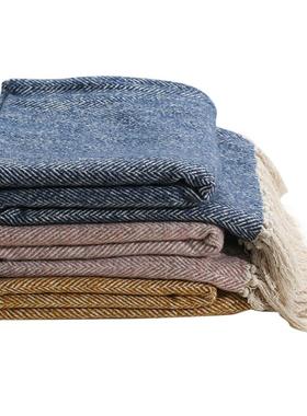 1VR蓝样板间VIQ黄色色P呢绒流苏毯床尾巾酒店民宿床尾毯软装搭配