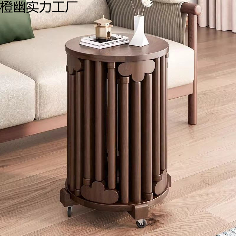 实木可叠放茶几带滑轮折叠椅子组合凳子叠叠乐圆凳餐桌待客备用凳