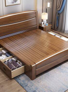 木现代约LXQ实胡床主卧1.简8米桃木双人床1.5米小户型高箱储物床