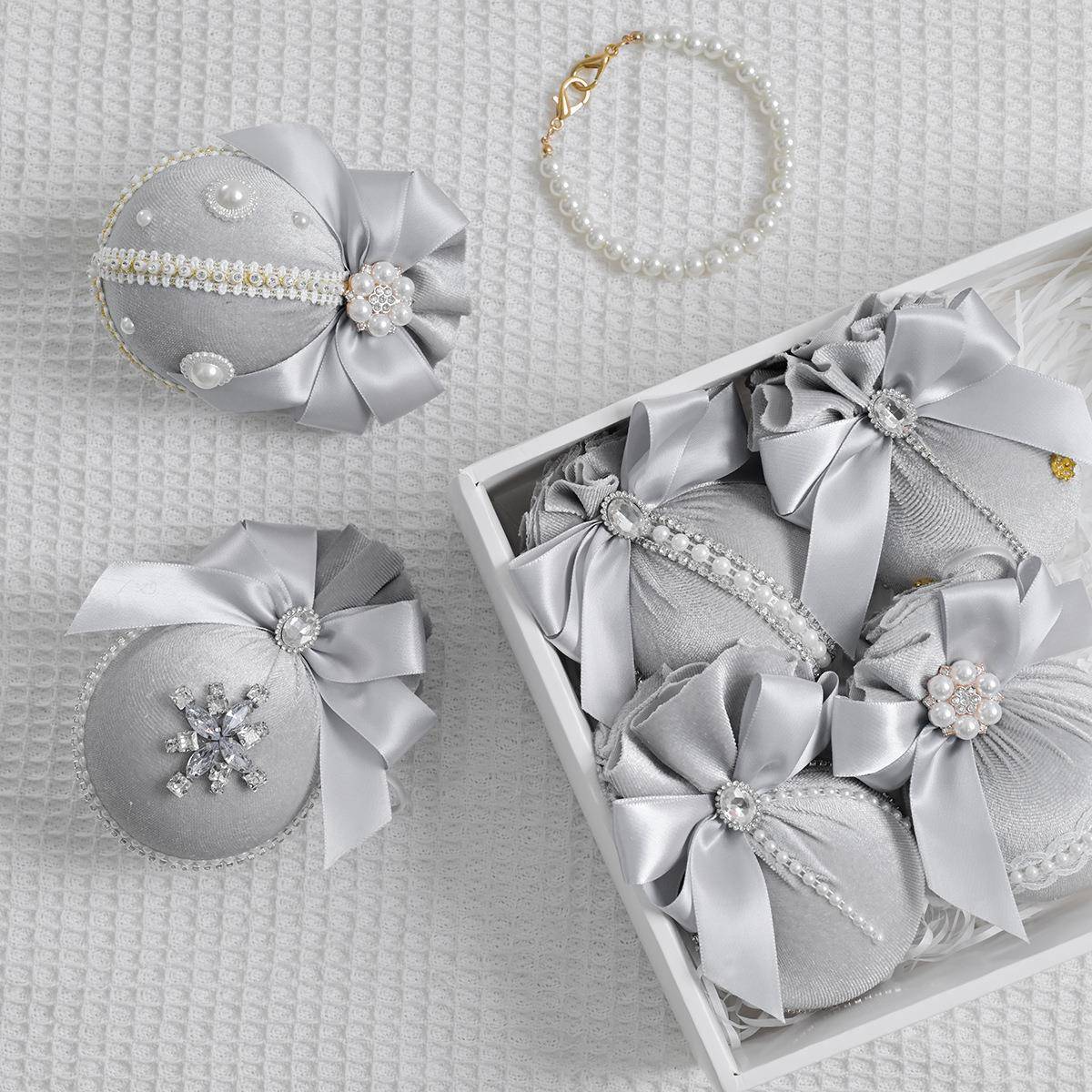 新场款圣诞树挂饰8CM圣-6pcs天鹅322绒钻石布节包诞球庆地装饰品