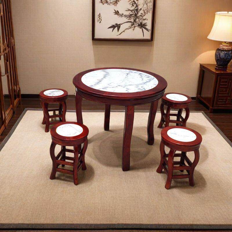 仿古实木云中FLF式面馆石凉茶糖水店桌椅快理桌餐大石圆形早餐圆