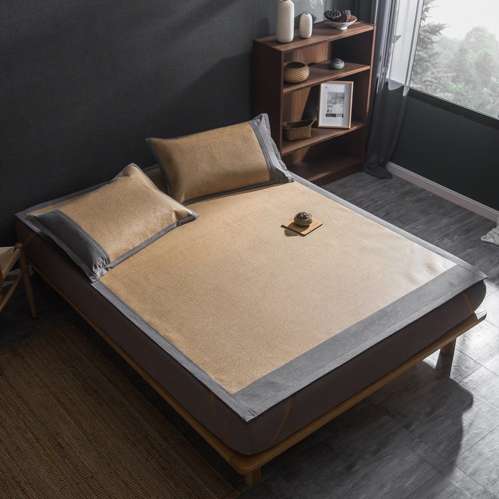 加厚冰藤凉席可折叠冰丝竹席草席子1.5三件套1.8米2.0床高品质