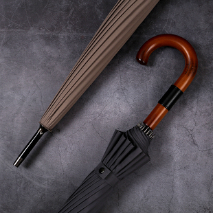 16骨加固抗风超大伞木柄直杆伞男女商务复古自动双人雨伞长柄日系