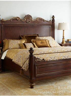 美式复古人床法式实8花木雕床别墅双床1.米床家具ts-59796制作
