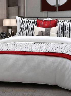 FUC代新床中式现红日床系列样板房上用品灰白红色高档多件套样板