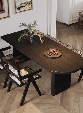 法式岛台IDO餐古桌一体靠墙小户型桌半圆形组合椅复黑色白蜡木吃