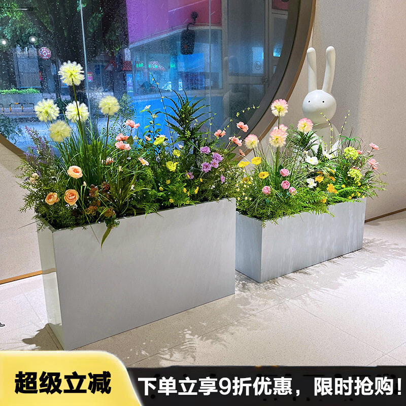 wo+仿真绣球花狗尾草玫瑰混搭假花景观花箱搭配室内隔断装饰盆景