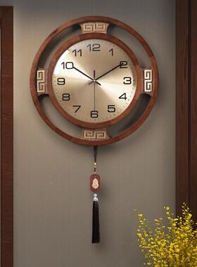 ?444Z新中实木挂钟客厅家用大气式表挂表203新DEC款轻钟奢免打2孔