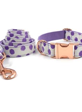蝶波结549迷哈老板经典点紫色项圈牵引绳蝴玫瑰金扣项圈牵引带