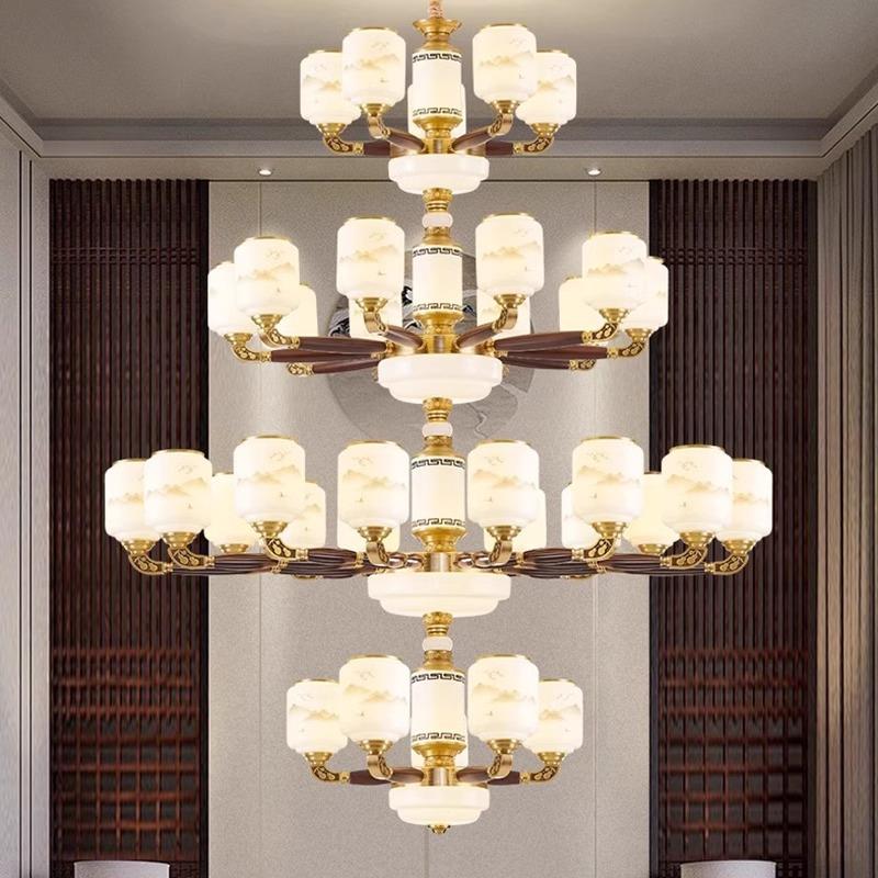 新中式主厅式吊灯客全铜木艺高端大气实木灯复楼14别墅餐厅中山灯