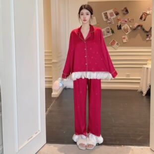 蝴蝶花边真丝睡衣女法式轻奢高端印花桑蚕丝绸家居服礼盒装送闺蜜