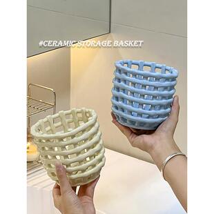 高颜值陶瓷储物篮梳子化妆刷浴室浴室储物槽牙刷牙膏储物架