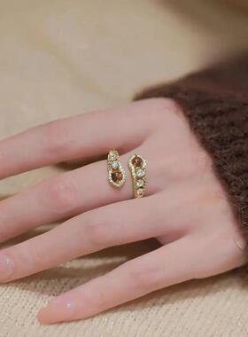 【雯雯秋日好礼】虎眼石开口戒指女高级独特设计感复古轻奢指环