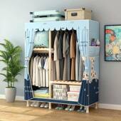 简易COT布衣柜出租房衣用组装 实木布柜家架用卧室牛津布衣橱子挂