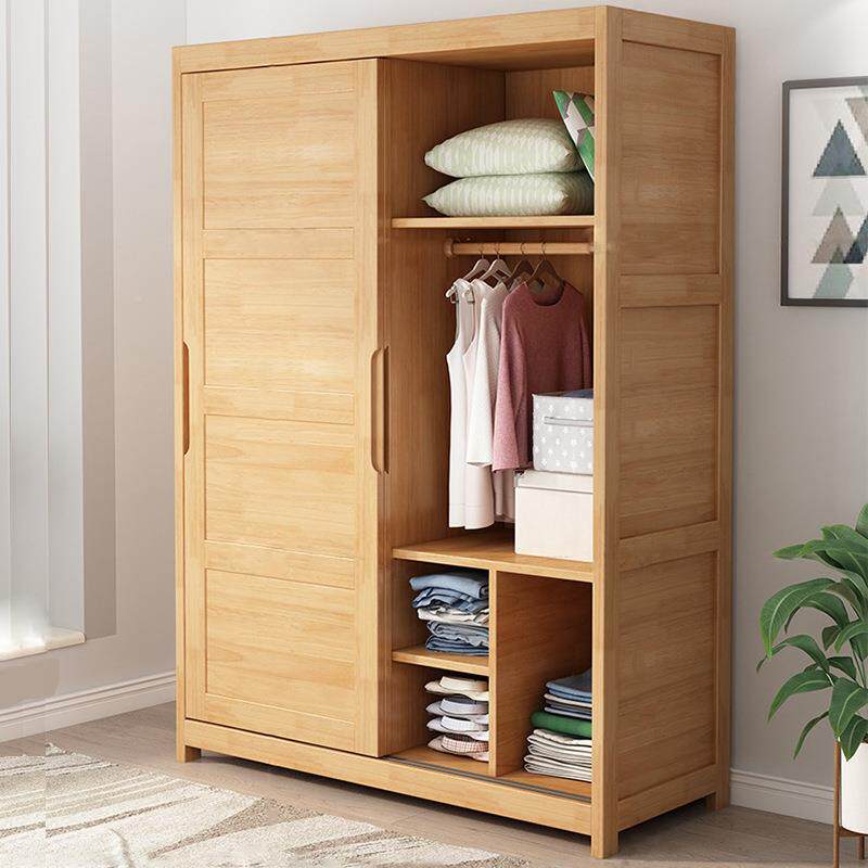 实木衣柜推拉门北欧木小型1.4原卧米室家OGF用简约衣橱带户顶柜收