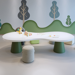 早教中心儿童娱乐区不规则玩具手工绘画阅读培训接待异形桌椅组合
