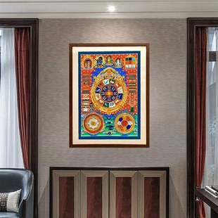 非遗手工艺藏布手绘唐卡九宫八卦图挂画客厅玄关装饰画多款图案