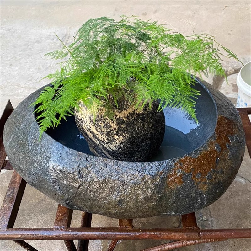 天然原石鹅卵石庭院流水石头鱼缸水景观装饰石槽石盆石钵落地摆件