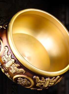 聚宝盆摆件家用中式客厅店铺存钱罐黄铜米缸办公室家居铜制工艺品