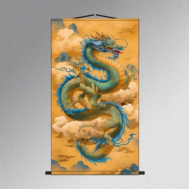 青龙献瑞画像祥龙云海挂画供奉装饰画玄关书房背景墙卷轴丝绸挂画图片