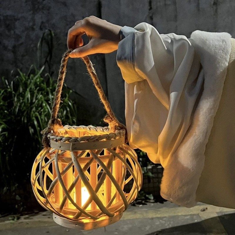 古风灯笼汉服藤编原木复古庭院装饰宫灯摆件拍照道具手提灯笼舞蹈