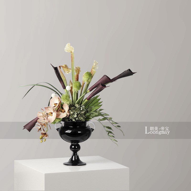 中古风欧式高级感玻璃花瓶插花售楼处客厅餐桌花艺设计师花器摆件