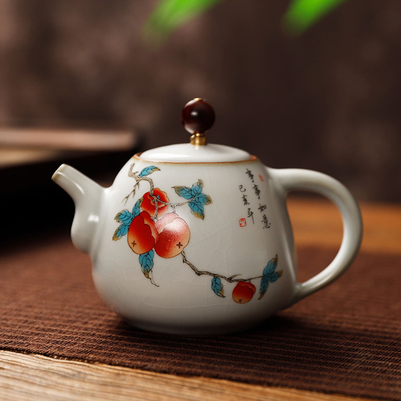 汝窑茶壶陶瓷泡茶器功夫茶具单壶小茶杯套装手抓复古家用中式茶道