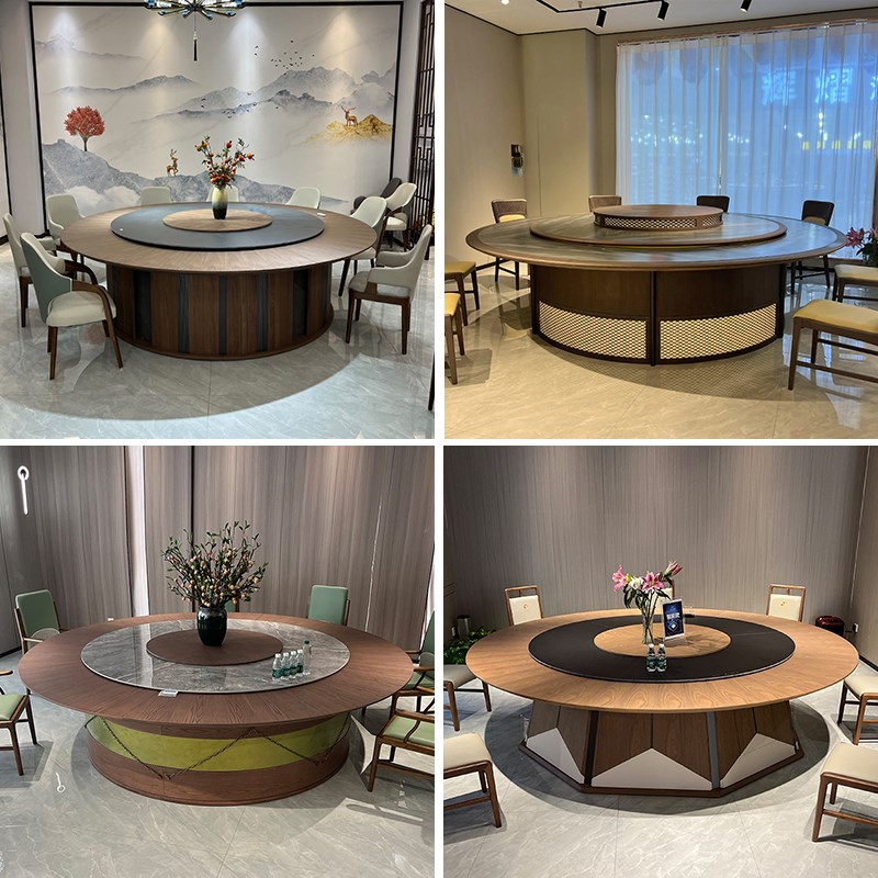 2024新款大圆桌酒店宴会饭店餐厅3米18人岩板自动转盘餐桌椅组合