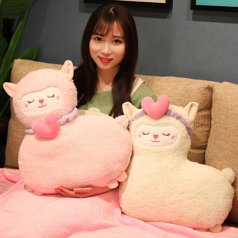 可爱羊驼二合一毯子午睡枕女生睡觉抱枕毛绒玩具沙发靠垫车载靠枕