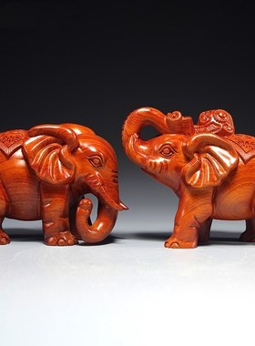 花梨木雕刻大象摆件一对家居客厅电视柜实木象装饰工艺品乔迁送礼