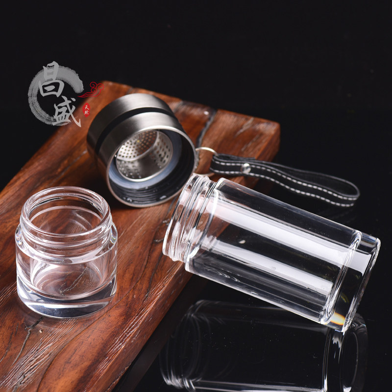 原矿石材天然白水晶茶水分离杯泡茶杯便携过滤杯子水杯新款可刻字