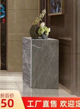 现代简约几何灰色大理石基座商业酒店展厅雕塑摆件展示台底座装饰