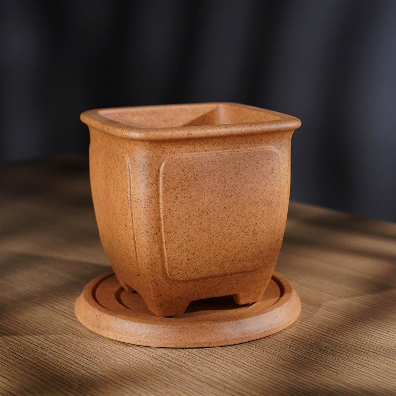 高档精品名家唯珍小号四方奎面春兰矮种段泥柴烧紫砂兰花盆景花盆