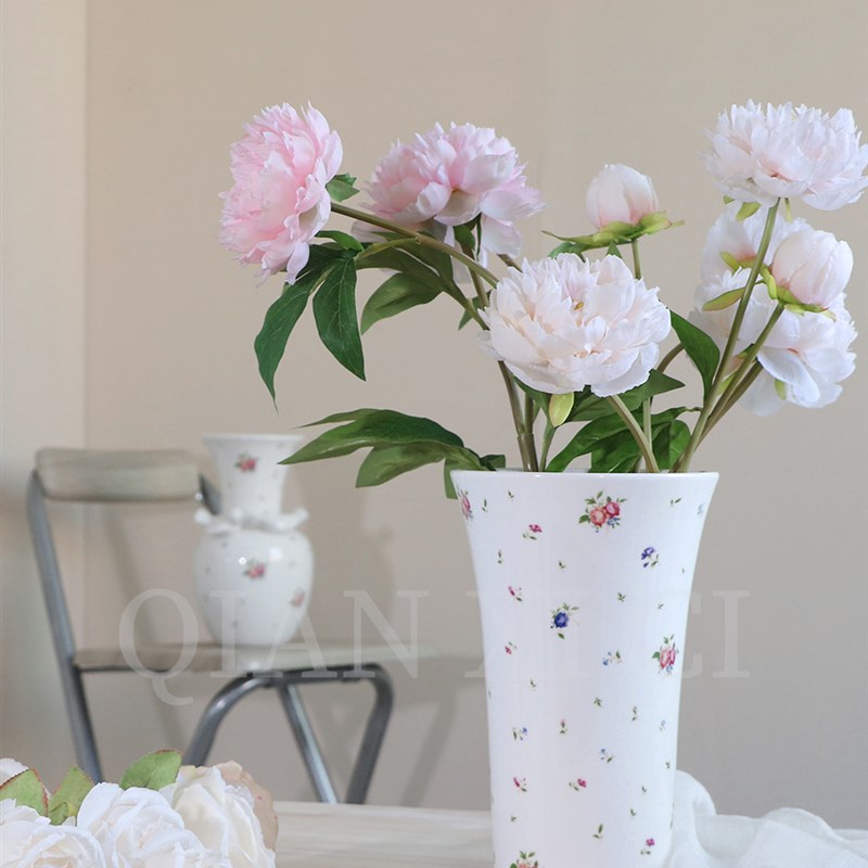 大口径高温陶瓷花瓶奶白色里外光滑釉面水培芍药牡丹鲜花醒花筒