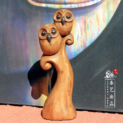 泰国手工木雕创意摆件猫头鹰萌物装饰客厅电视柜装饰结婚节日礼品