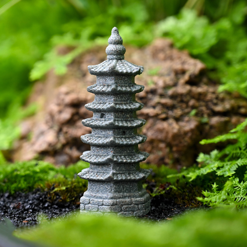 微景观仿真宝塔小摆件中式石灯笼树脂工艺品摆设鱼缸盆景装饰