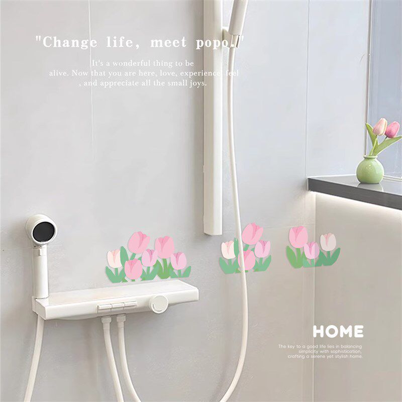 春日郁金香浴室贴纸清新瓷砖贴纸墙贴可爱卫生间美化贴玻璃门贴纸