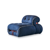 意式 极简休闲椅蓝色布艺拉扣躺椅客厅阳台家用河马钢牙单人沙发椅