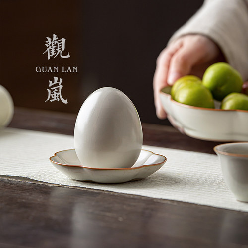 观岚汝窑茶叶蛋汝瓷精致茶宠摆件精品可养茶道茶桌茶台装饰小茶玩