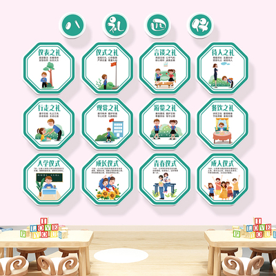 幼儿园文明礼仪主题文化墙环创八礼四仪高端立体墙贴教室楼道布置
