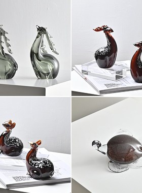 喜庆手工琉璃动物小摆件梅花鹿海龟新居儿童房书桌床头墙柜装饰品